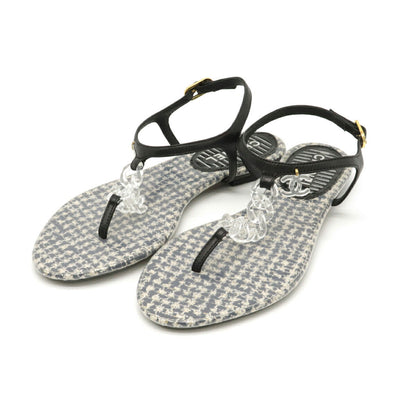 Chanel Tweed Leather Rubber Coco Mark Chain Sandals G27040