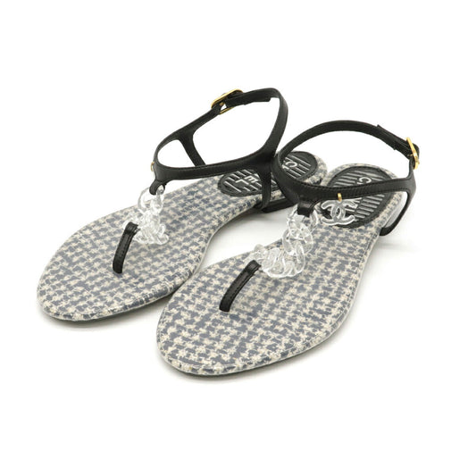 Chanel Tweed Leather Rubber Coco Mark Chain Sandals G27040