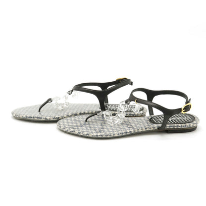Chanel Tweed Leather Rubber Coco Mark Chain Sandals G27040