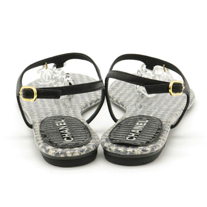 Chanel Tweed Leather Rubber Coco Mark Chain Sandals G27040