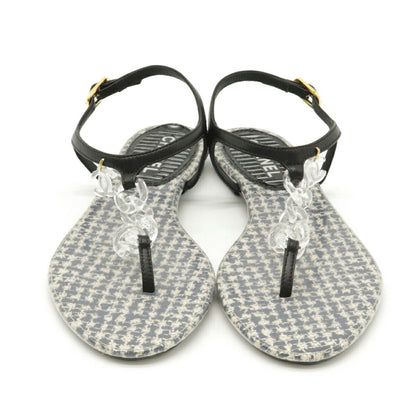Chanel Tweed Leather Rubber Coco Mark Chain Sandals G27040