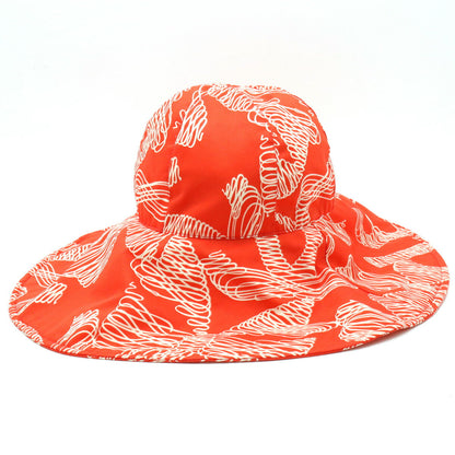 Chanel 100% Cotton Coco Mark Wide Brim Hat Vermilion/White