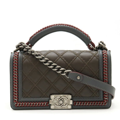 Chanel Leather Boy Chanel Top Handle 2way Chain Bag A94804