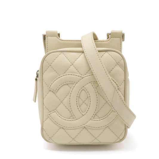 Chanel Caviar Skin Matelassé Coco Mark Shoulder Bag Mini Bag Light Beige Silver Hardware