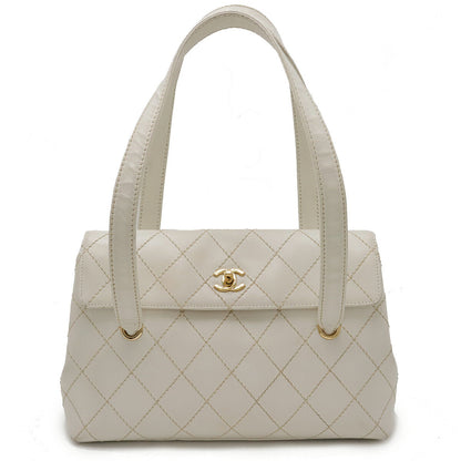 Chanel Leather Wild Stitch Coco Mark 2way Bag White