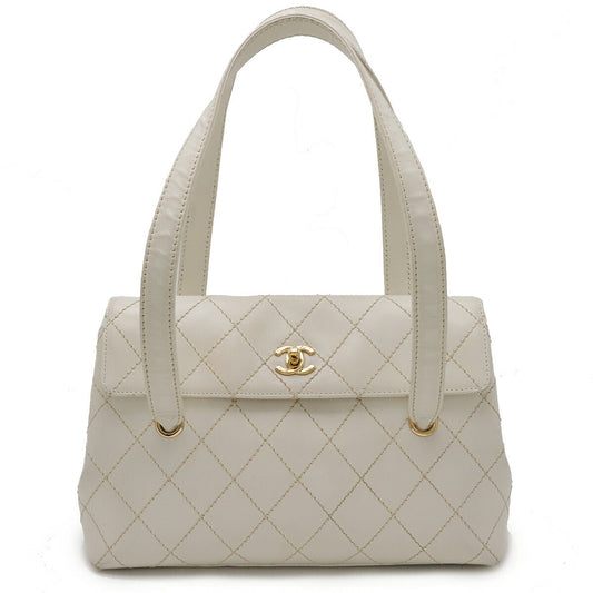 Chanel Leather Wild Stitch Coco Mark 2way Bag White