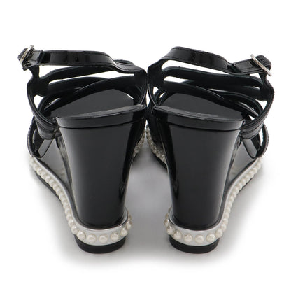 Chanel Coco Mark Patent Leather Pearl Wedge Sandals