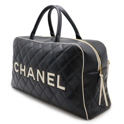 Chanel Leather Matelasse Bowling Bag Boston Travel Bag Black White
