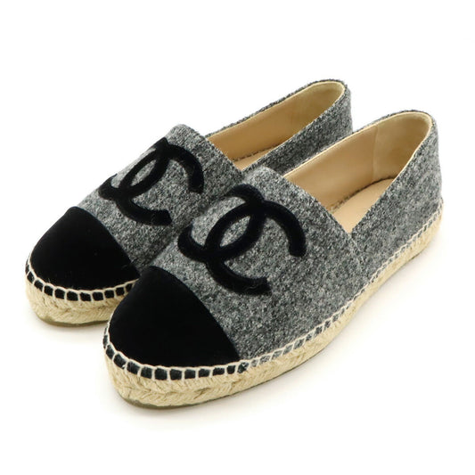 Chanel Espadrille Linen Wool Velvet Flat Shoes