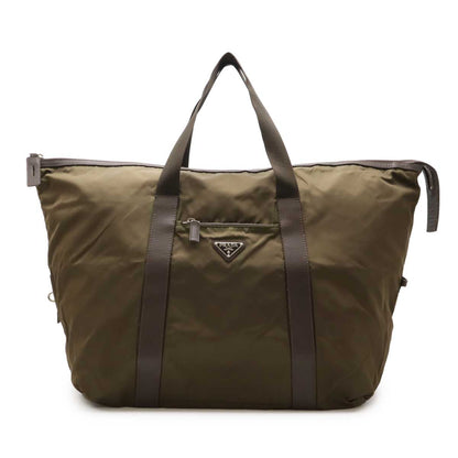 Prada Nylon Leather Triangle Logo Boston Bag Travel Bag V49Z