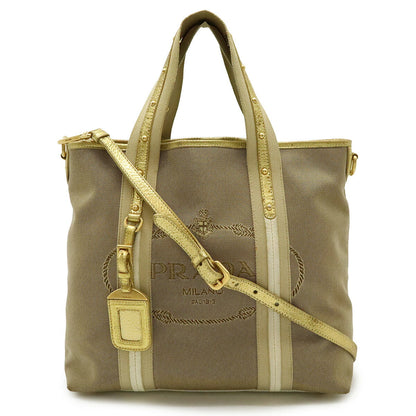 Prada BN1452 Canvas Metallic Leather 2way Tote Bag