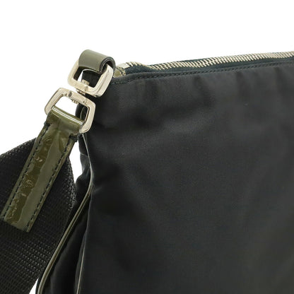 Prada Triangle Logo Nylon Patent Leather Shoulder Bag