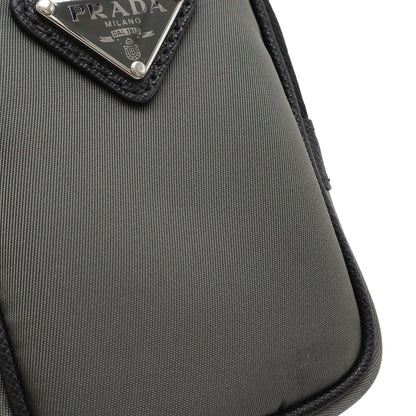 Prada Triangle Logo Nylon Leather Pouch
