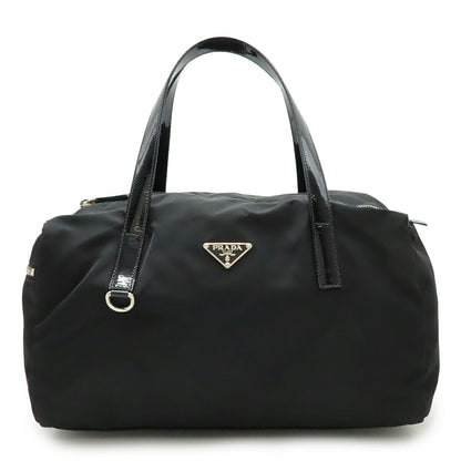 Prada Triangle Logo Nylon Patent Leather Handbag