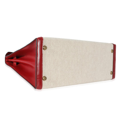 Hermes Kelly 32 Vintage Rouge Box Natural Toile Sellier
