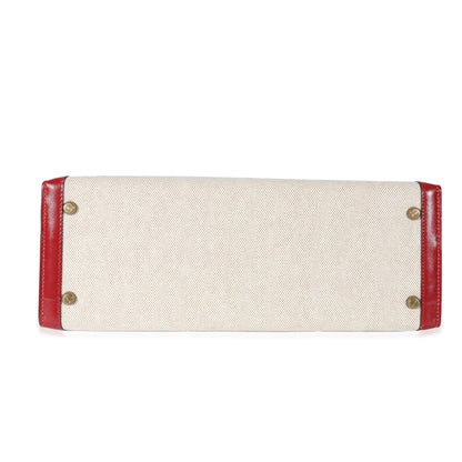 Hermes Kelly 32 Vintage Rouge Box Natural Toile Sellier