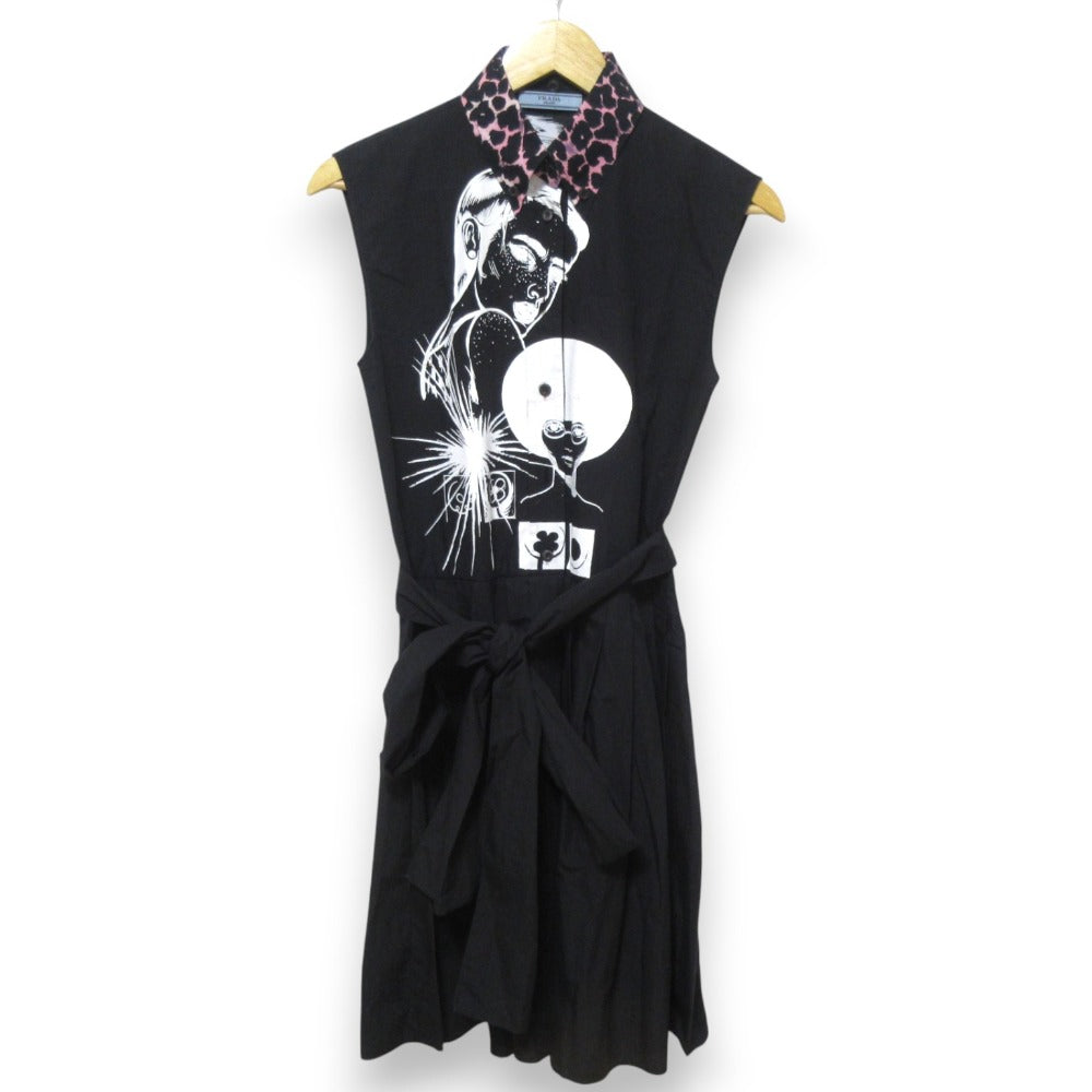 Prada Comic Print Leopard Collar Dress
