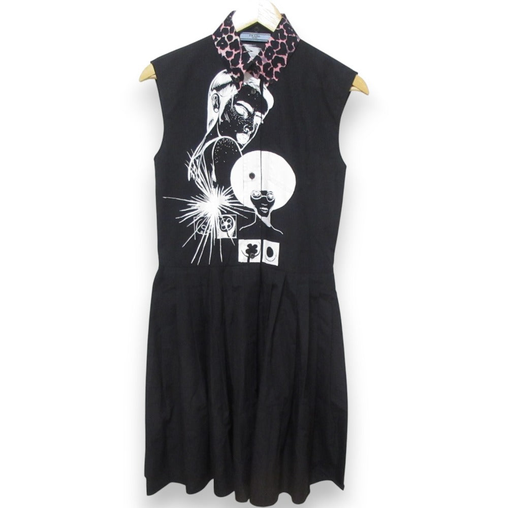 Prada Comic Print Leopard Collar Dress