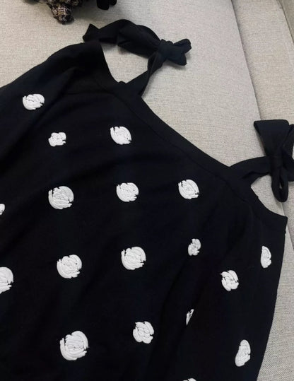 CHANEL 23K CAMÉLIA OFF SHOULDER TIE TOP