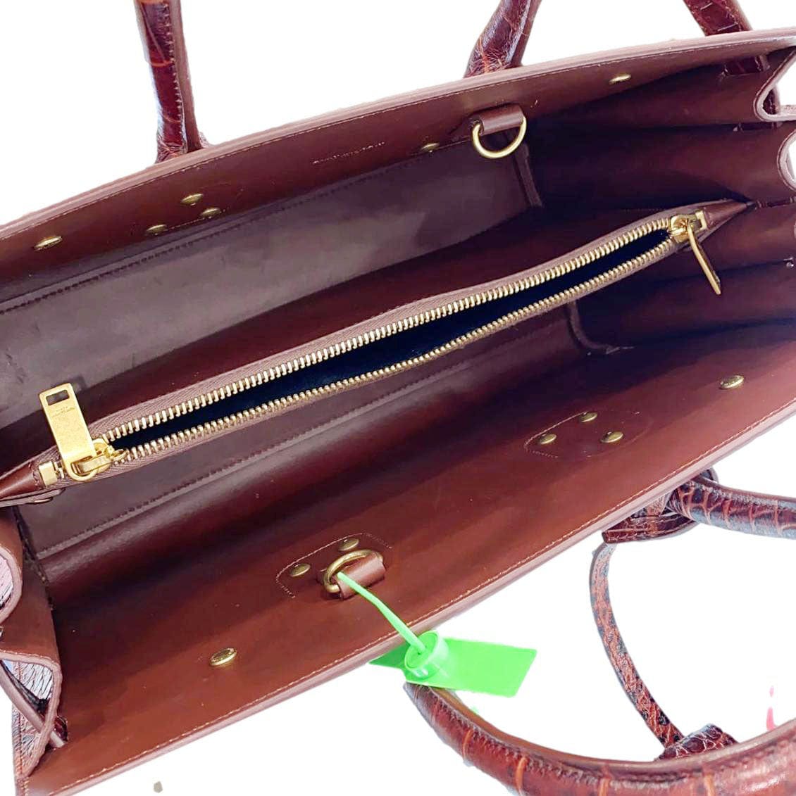 YVES SAINT LAURENT Sac de Jour Embossed Leather Satchel Bag Chocolate Brown