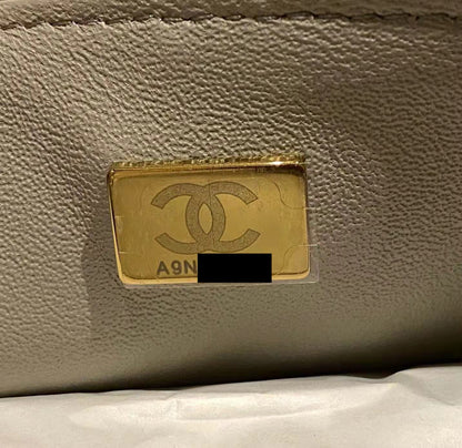 Chanel 22C Mini Square Flap Bag Lambskin Light Grey L