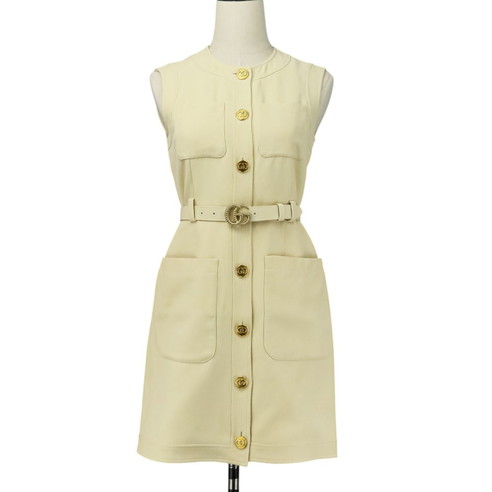 Gucci Double G Buckle Khadi Silk Wool Long Vest Dress