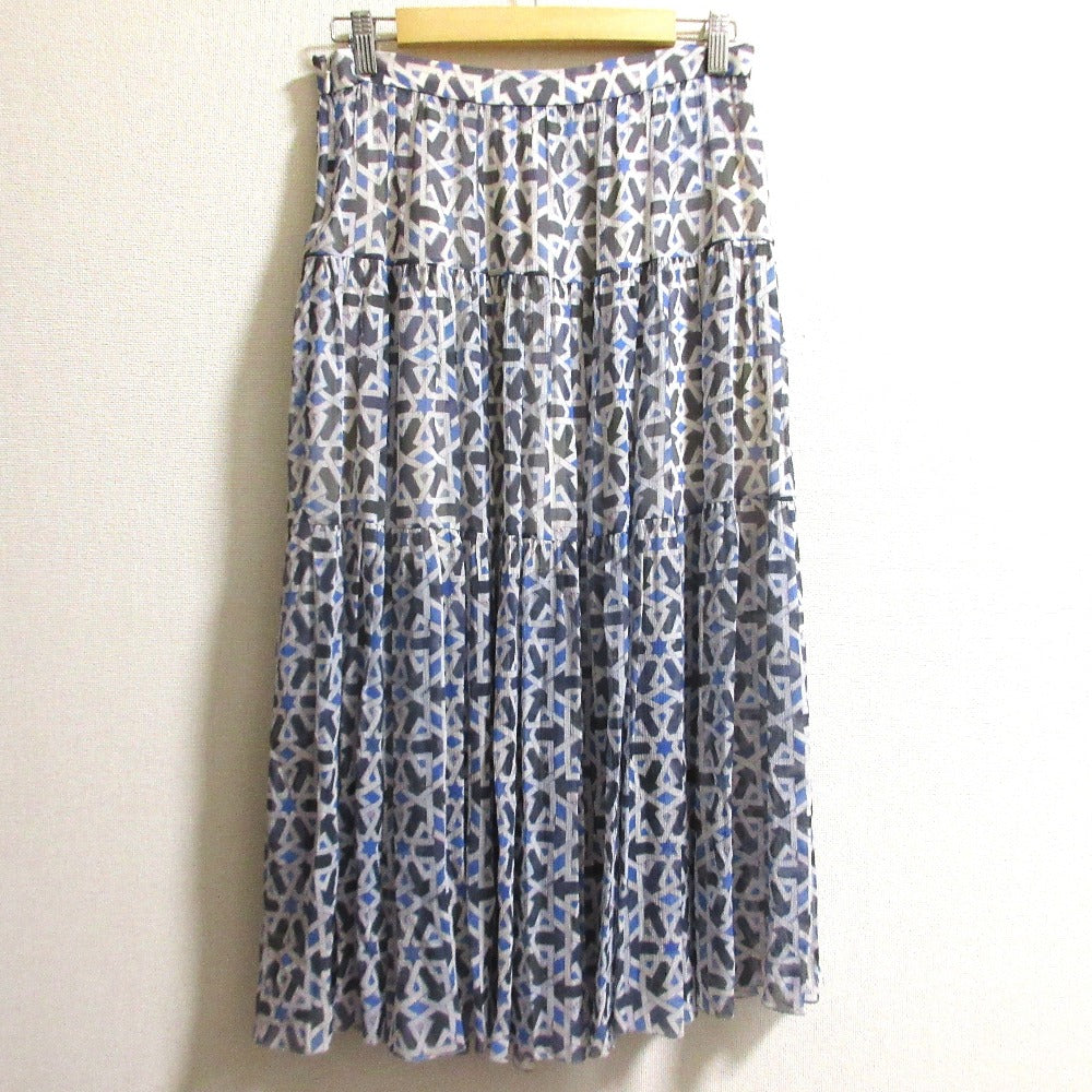 Prada Silk Geometric Print Long Flare Skirt