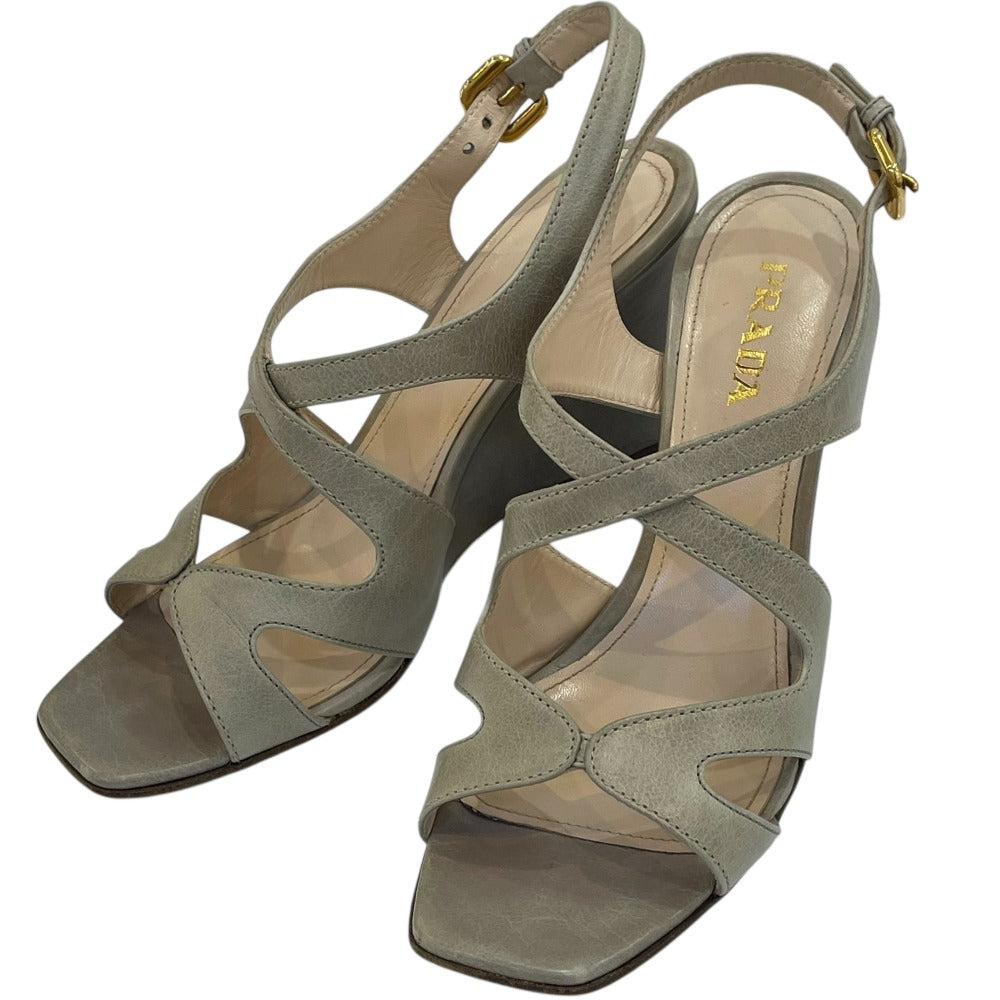 Prada Cross Design Square Toe Wedge Sandals