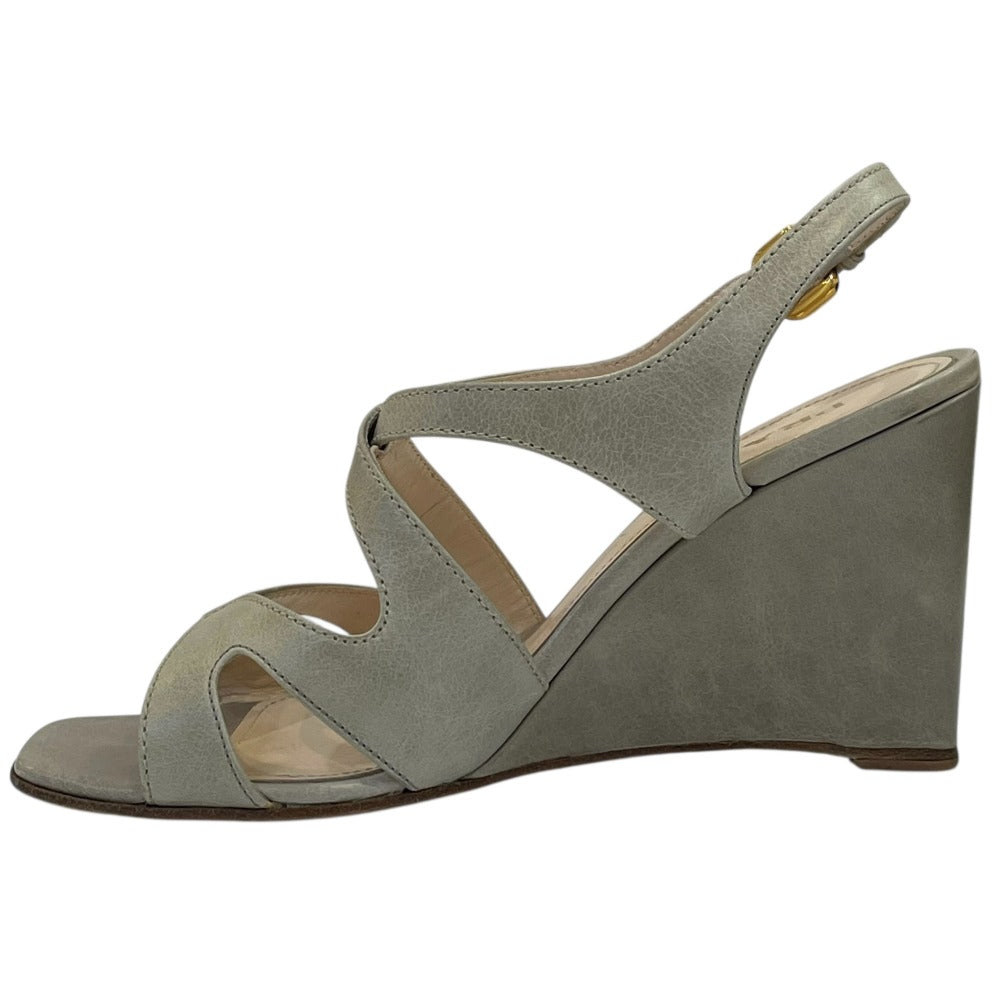 Prada Cross Design Square Toe Wedge Sandals