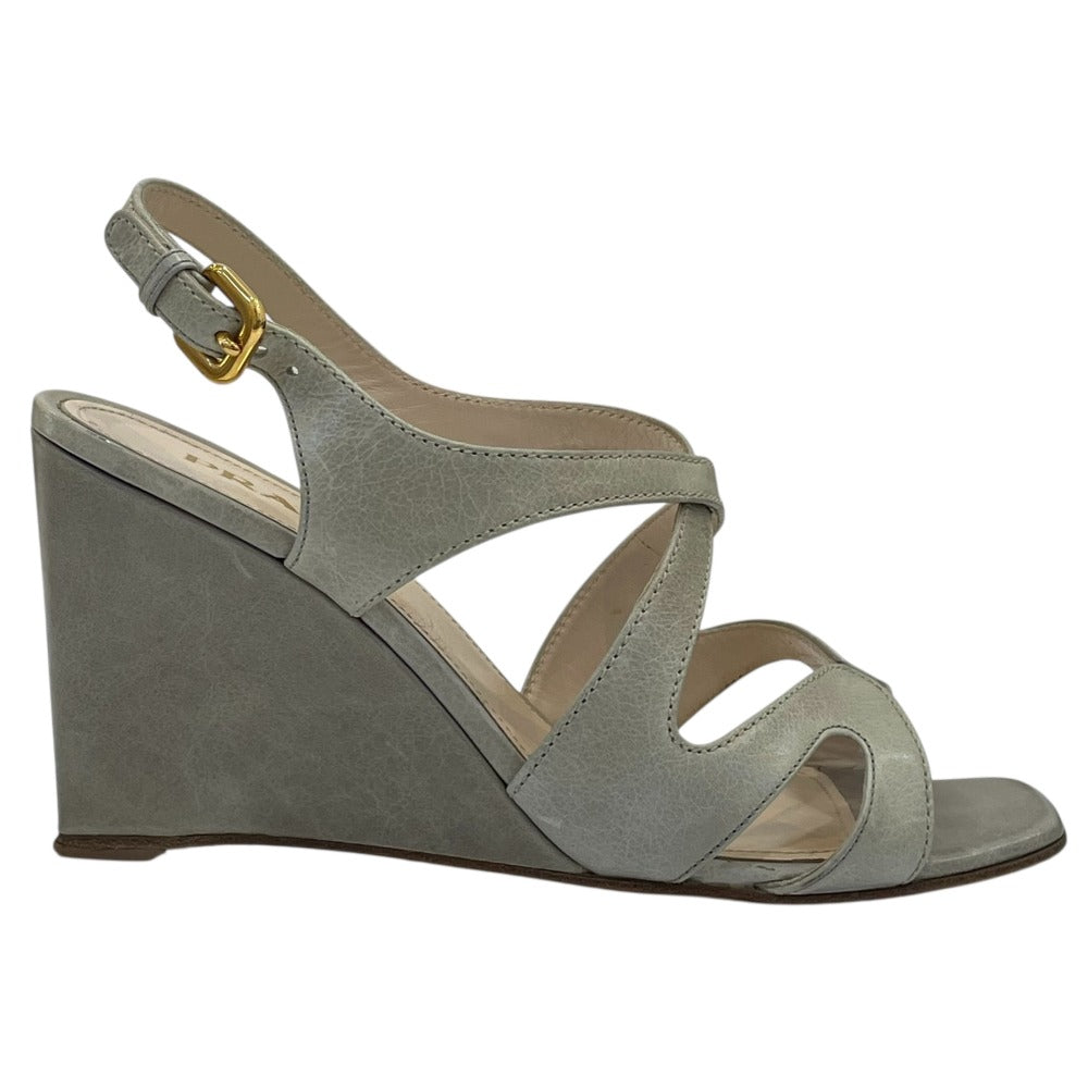 Prada Cross Design Square Toe Wedge Sandals