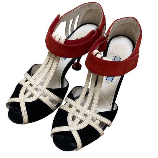 Prada Suede Patent Leather Heel Sandals