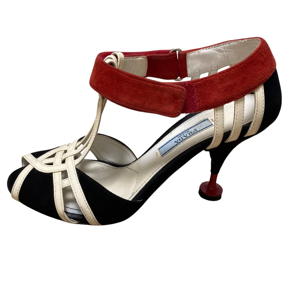 Prada Suede Patent Leather Heel Sandals