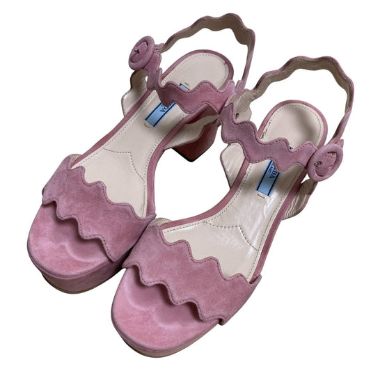 Prada Scallop Suede Sandals