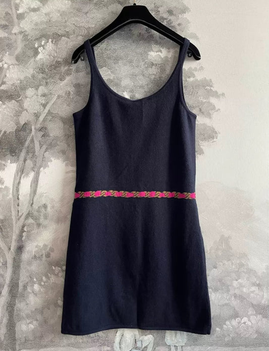 Chanel 23N Navy Blue Cashmere Dress
