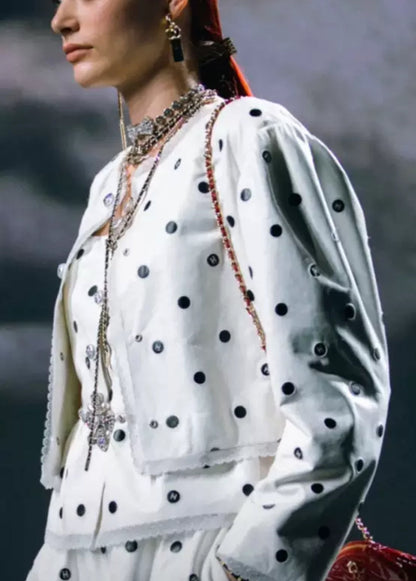 Chanel 23S White & Black Embroidered Lambskin & Lace Jacket