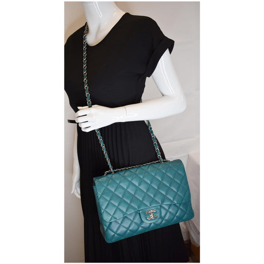 CHANEL Jumbo Classic Single Flap Lambskin Crossbody Bag Teal