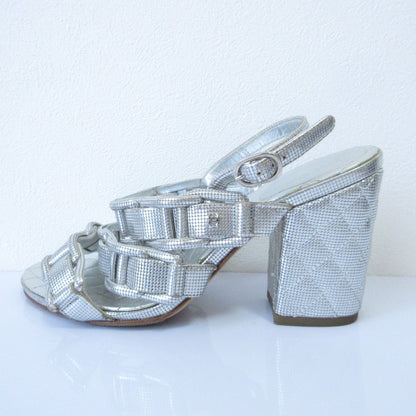 Chanel Chunky Heel Metallic Leather Sandals