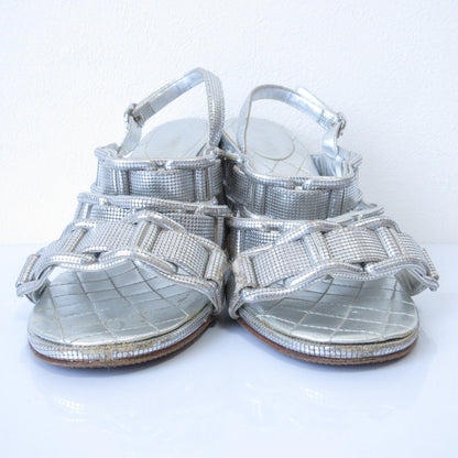Chanel Chunky Heel Metallic Leather Sandals