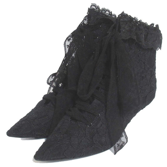 Saint Laurent Paris Flower Embroidery Lace Ankle Boots