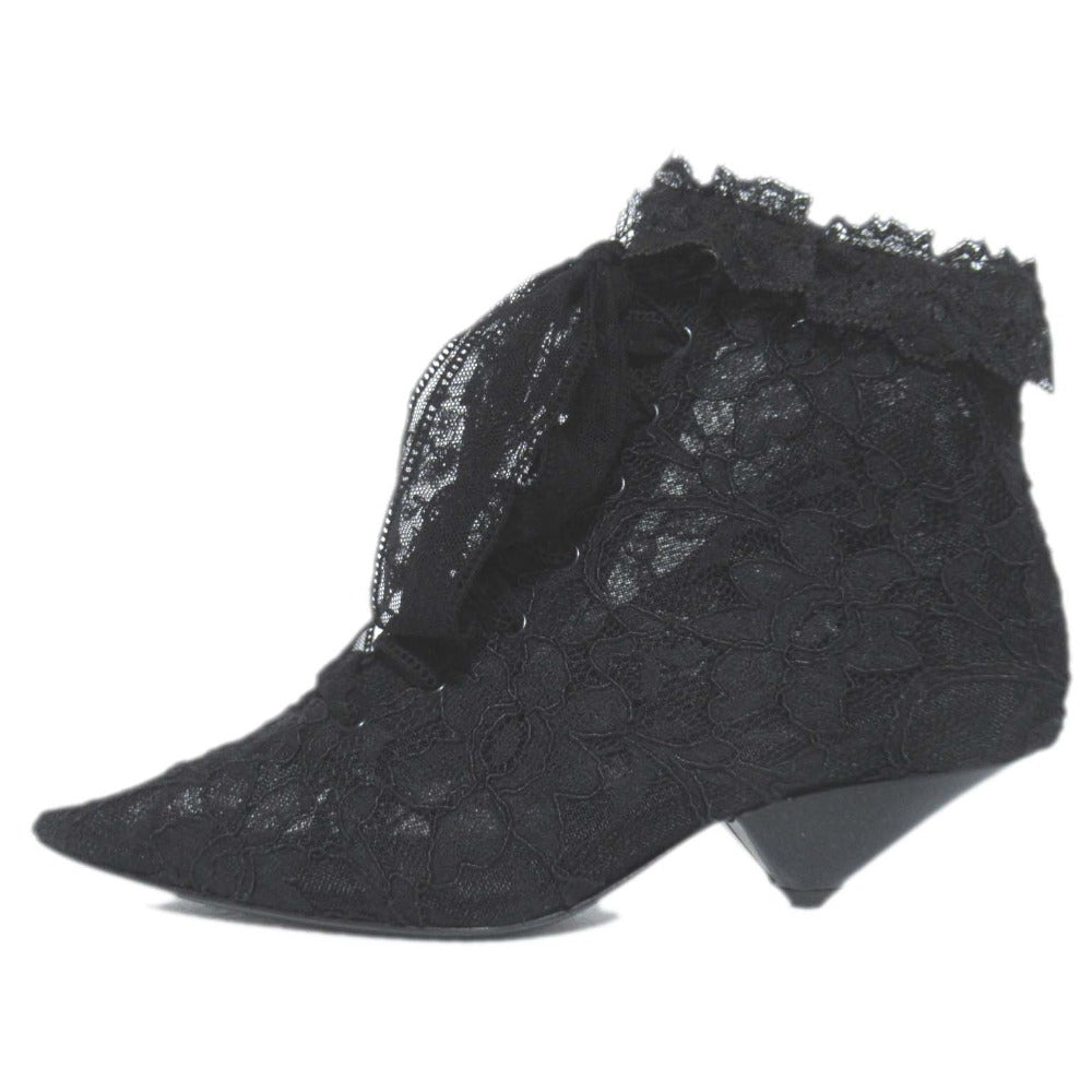 Saint Laurent Paris Flower Embroidery Lace Ankle Boots