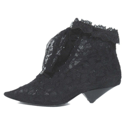 Saint Laurent Paris Flower Embroidery Lace Ankle Boots