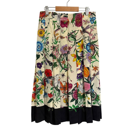 Gucci Flora 100% Silk Midi Pleated Skirt