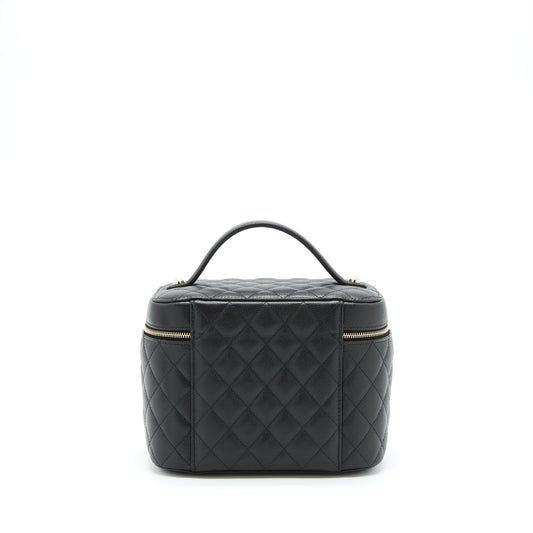 Chanel top handle vanity case caviar black with L