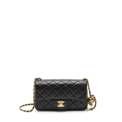 Chanel 22S Pearl Crush Mini Rectangular Flap Bag Lambskin Black