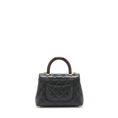Chanel Mini Coco Handle Flap Bag Caviar Black With Burgundy Handle L