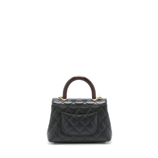 Chanel Mini Coco Handle Flap Bag Caviar Black With Burgundy Handle L