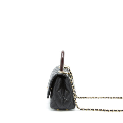 Chanel Mini Coco Handle Flap Bag Caviar Black With Burgundy Handle L