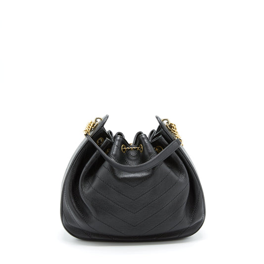 Chanel Chevron Bucket Bag Grained Calfskin Black