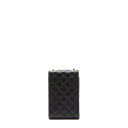 Chanel Pearl Crush Phone Case With Chain Lambskin Black