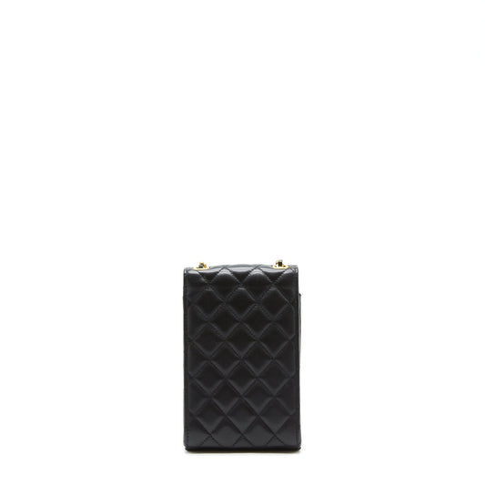 Chanel Pearl Crush Phone Case With Chain Lambskin Black